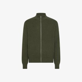 Cardigan in lana e cashmere a coste verde militare scuro
