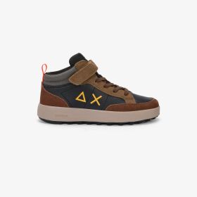 Sneaker Boy's Genius Midi in suede e PU nero/rust