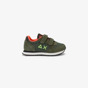 Sneaker Boy's Tom Fluo in nylon e suede verde militare scuro