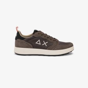 Brown Genius Solid nylon and suede sneaker