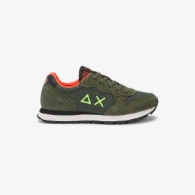 Dark military green Boy's Tom Fluo nylon and suede sneaker