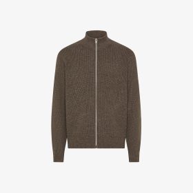 Cardigan in lana e cashmere a coste tortora