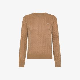 Maglione in lana e cashmere a trecce marrone deserto