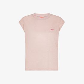 T-shirt in jersey di lino rosa porcellana