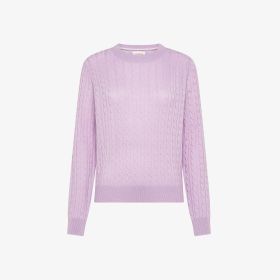 Maglia girocollo in lana a trecce viola iris