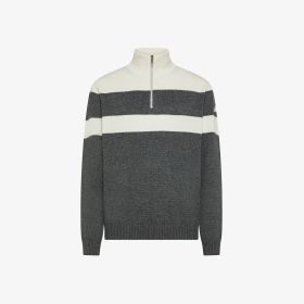 Dark grey/off white colour-block wool zip jumper