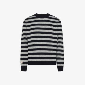 Navy blue/light grey wool and cashmere striped jumper