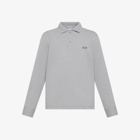 Polo in piquet di cotone con patch grigio medio