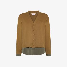 Cardigan in lana e cotone con inserto marrone deserto