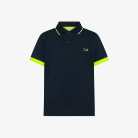 Navy blue cotton polo with fluorescent trims