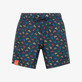 Navy blue printed nylon beach shorts