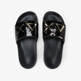 Ciabatte in PU con paillettes nero/oro