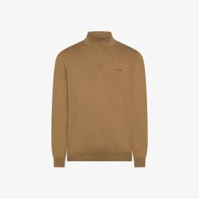 Maglia in cotone e lana con zip cammello