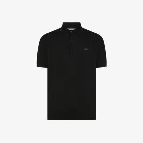 Black cotton knit polo shirt