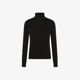 Black cable-knit wool turtleneck jumper