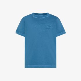 T-shirt con ricamo a contrasto in cotone blu avio