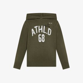 Dark military green wool and cotton hooded jumper