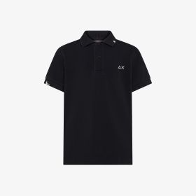 Black cotton piqué polo shirt