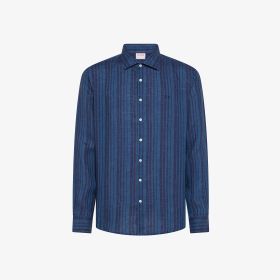 Navy blue/dark avio blue striped linen shirt