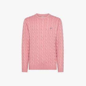 Maglia girocollo in misto lana a trecce rosa scuro