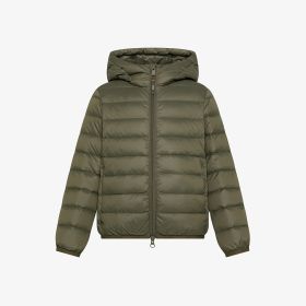 Piumino in nylon trapuntato con cappuccio verde militare