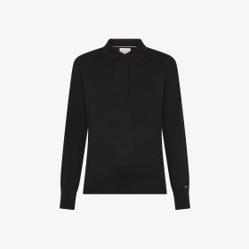 Black wool and cotton knitted polo shirt