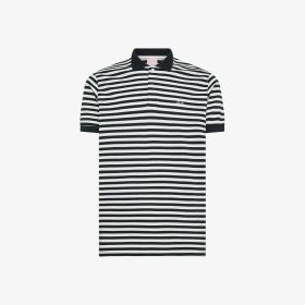Navy blue/off white striped cotton piqué polo shirt