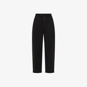 Black stretch cotton trousers with pleats