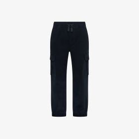 Navy blue cotton gabardine cargo trousers
