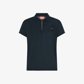 Polo in jersey di lino blu navy