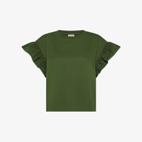 T-shirt in cotone con maniche ad aletta verde scuro
