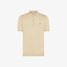Beige cotton knit polo shirt