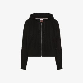 Maglia in lana a trecce con cappuccio nero
