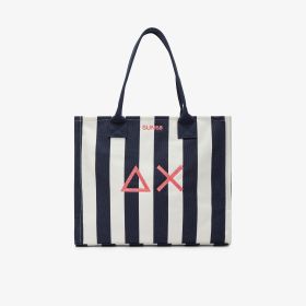 Shopping bag Cali in tela di cotone stampato blu navy/bianco panna