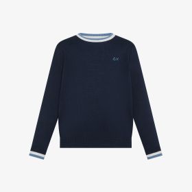 Maglia con bordi a righe in cotone blu navy