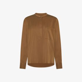 Blusa in cotone con taschino marrone cacao