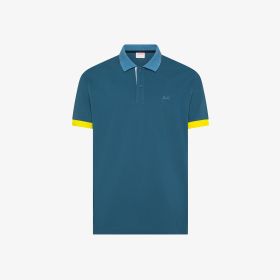 Polo con colletto a contrasto in cotone blu avio scuro