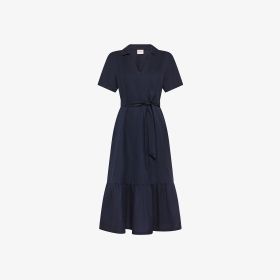 Navy blue linen blend midi dress