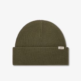 Dark military green ribbed wool blend beanie