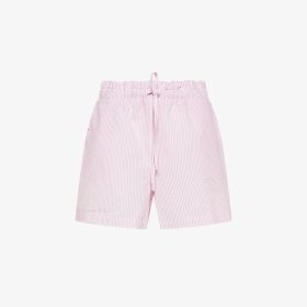 Shorts in misto cotone a righe bianco panna/fucsia