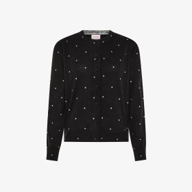 Cardigan a pois in lana e cotone nero