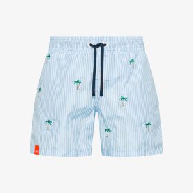 Shorts mare in nylon con ricami azzurro/bianco