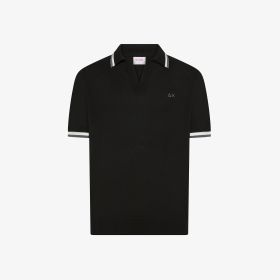 Black cotton knit polo shirt