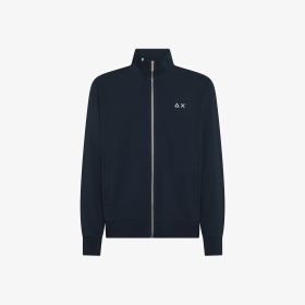 Felpa in cotone con zip blu navy