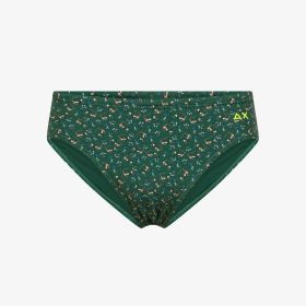 Dark green printed nylon swim briefs