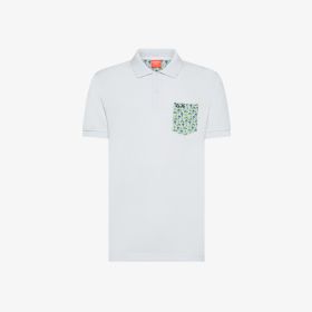 White/mint green cotton piqué polo shirt
