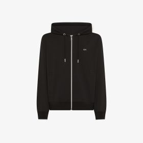 Black piqué zip-up hoodie