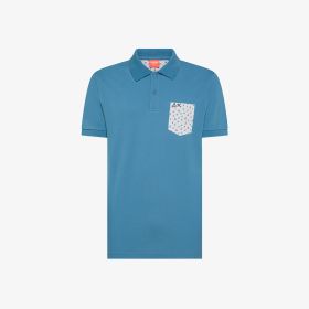 Avio blue cotton piqué polo shirt
