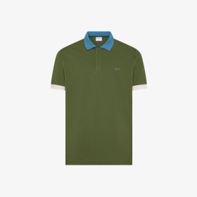 Polo con colletto a contrasto in cotone verde scuro