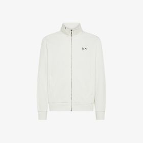 Felpa in cotone con zip bianco panna